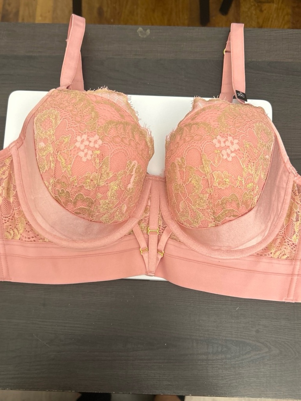City Chic Rose Pink Lace Push-Up Bra with Gold Trim